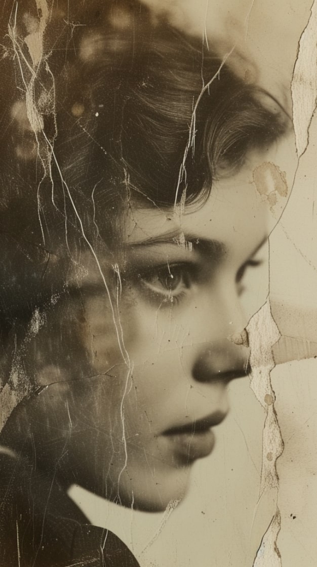 Old and slightly damaged photo of a young woman, reflecting historical family connections