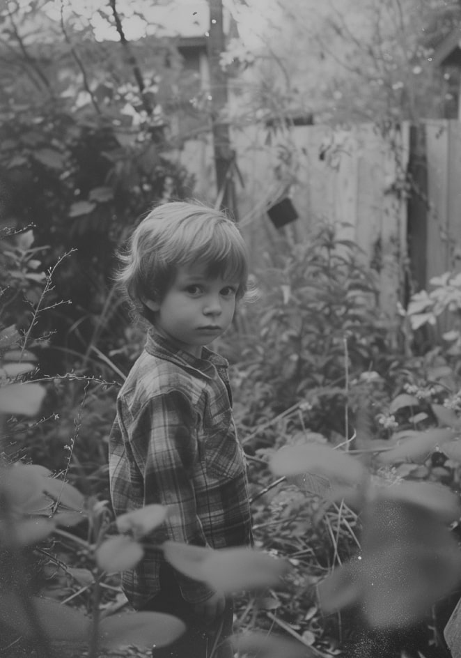 Little boy in a garden, representing family roots