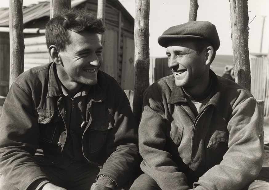 Two men sharing a smile, representing shared ancestral traits