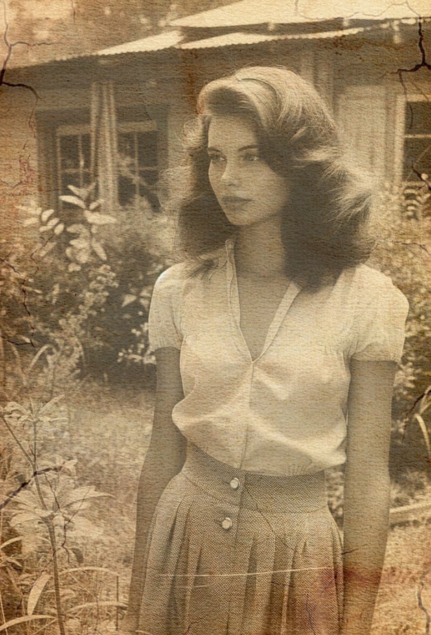 Old photograph of a young woman, representing historical family heritage
