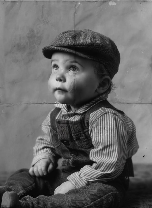 Vintage baby boy symbolizing family heritage and early ancestral traits